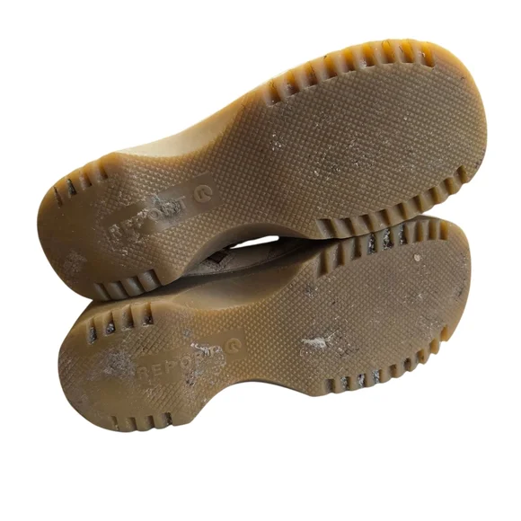 Report Icon Leather Tan Faux Fur Chunky Platform Lace Up Boots 7.5 - Picture 9 of 10